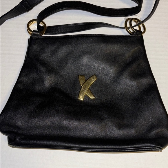 PALOMA PICASSO BLACK LEATHER SHOULDER BAG GOLD TONE X LOGO IN FRONT GORGEOUS - Picture 1 of 11
